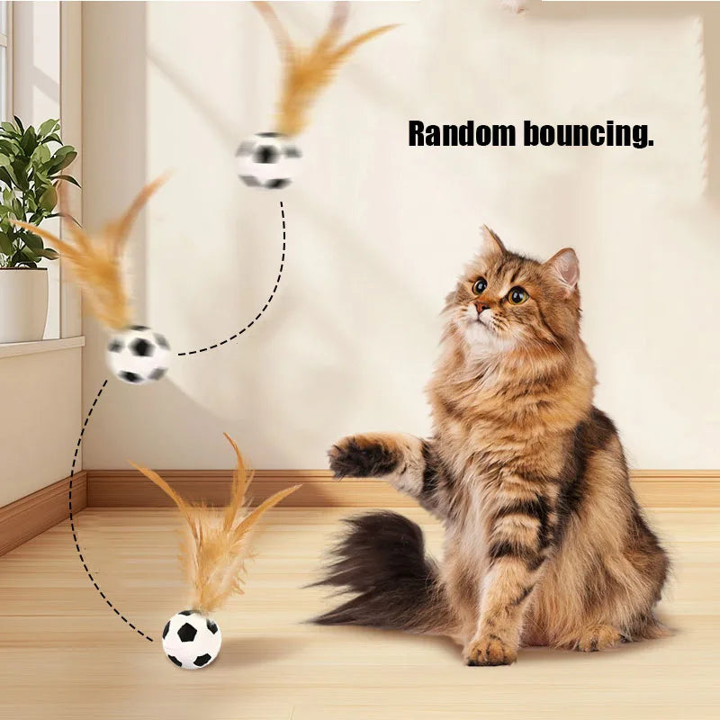 Feather Stick Bouncy Ball Cat Toy with Catnip — Feather Tossing Ball for Interactive Play