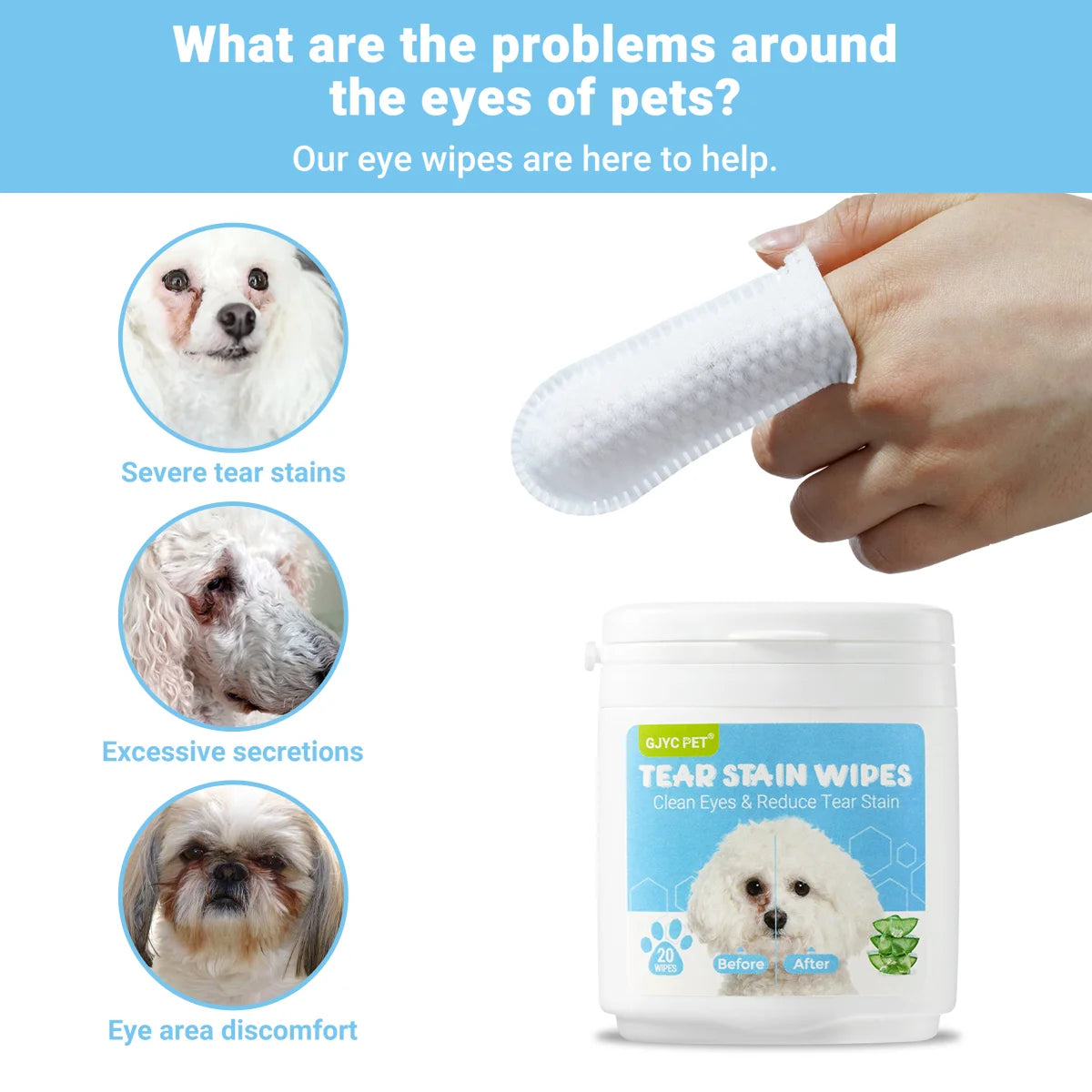 Hypoallergenic Finger Wipes for Dogs & Cats — Daily Tear Stain Remover