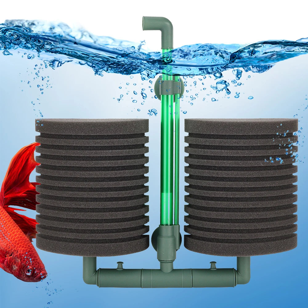 Aquarium Double-Head Sponge Filter (Air-Powered, Dual Sponge, Water Purifying)