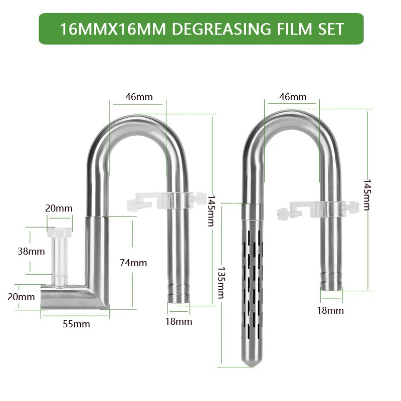 Stainless Steel Aquarium Lily Pipe & Oil Film Skimmer Set (WYIN Style)