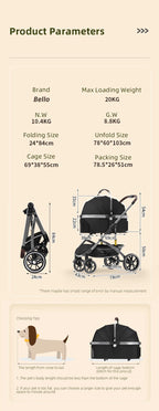 Foldable Aluminum-Frame 4-Wheel Pet Stroller for Dogs & Cats — Car Rides & Outdoor Use