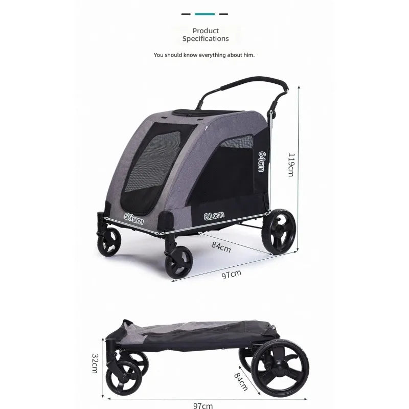 Lightweight Foldable Pet Stroller for Multiple Pets — Portable Durable Cat & Dog Travel Carrier
