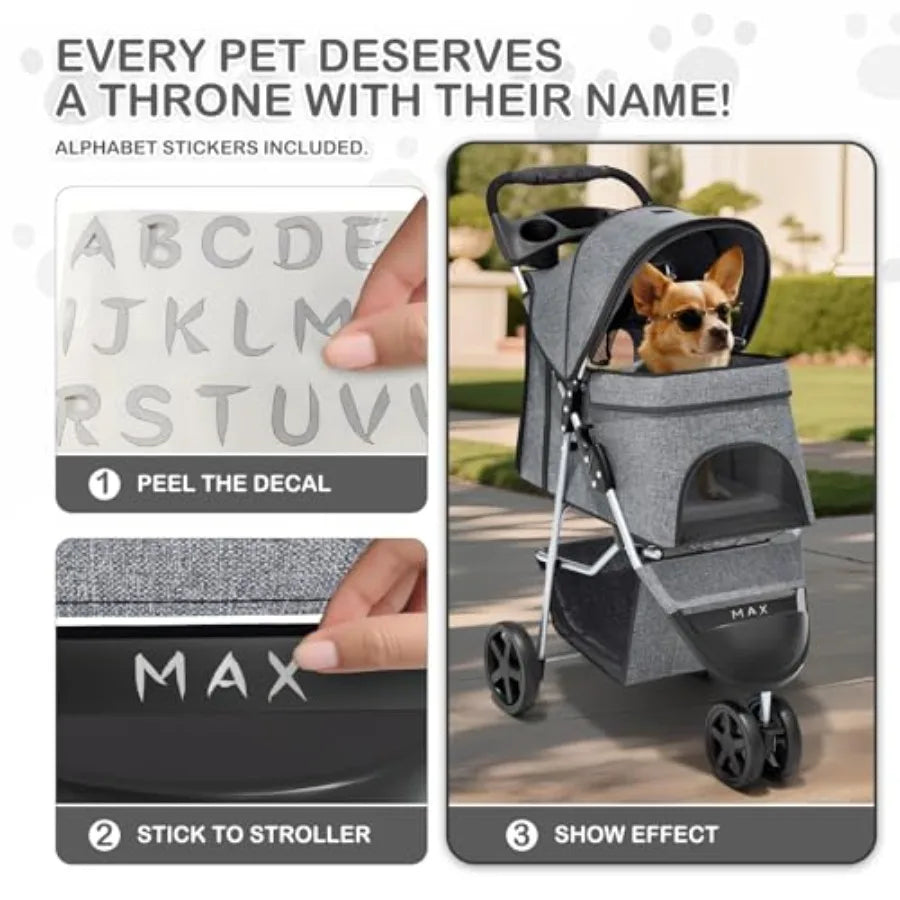 3-Wheel Lightweight Foldable Jogger Pet Stroller with Storage Basket for Small & Medium Dogs & Cats