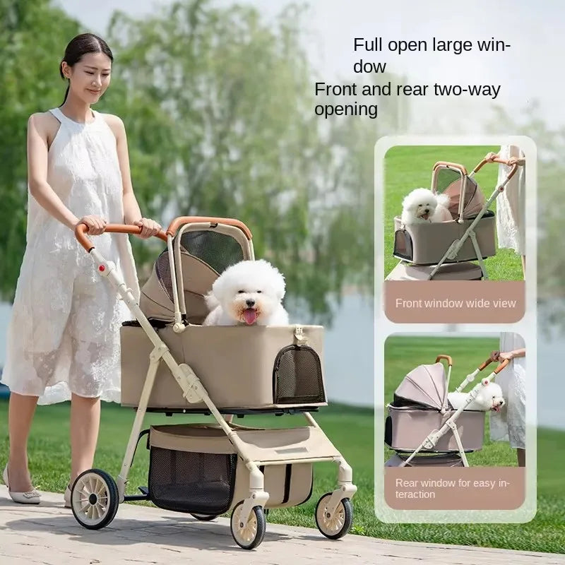 Double Cat & Dog Stroller Trolley for Outdoor Pet Travel — Cat & Dog Carrier Travel Cart