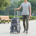 Double-Deck Pet Trolley Bag with Telescopic Handle & Side Pockets