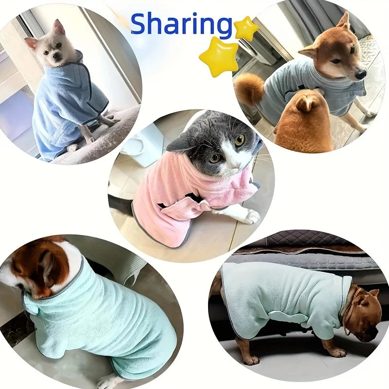 Cooling Absorbent Dog Bath Towel — Bathrobe-Style Pet Wash Towel