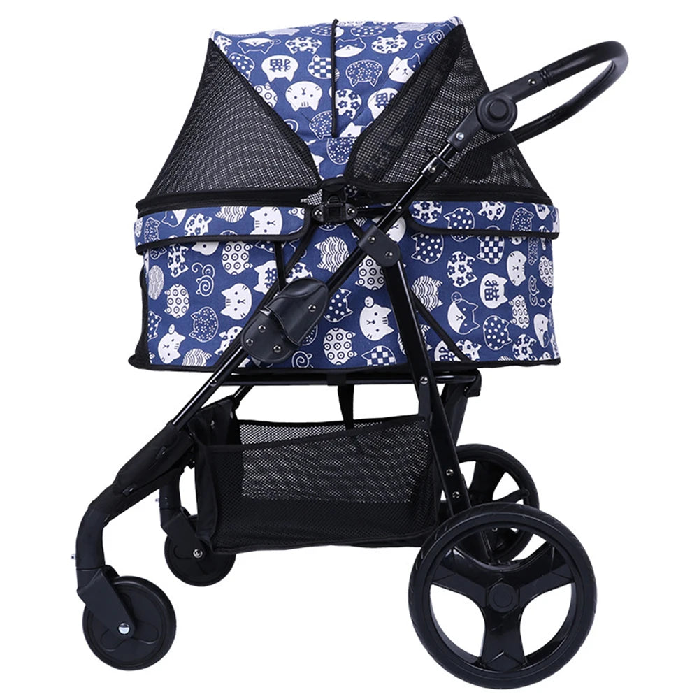 3-in-1 Foldable Pet Stroller with Cage Carrier & Travel Seat — Pushchair for Dogs & Cats