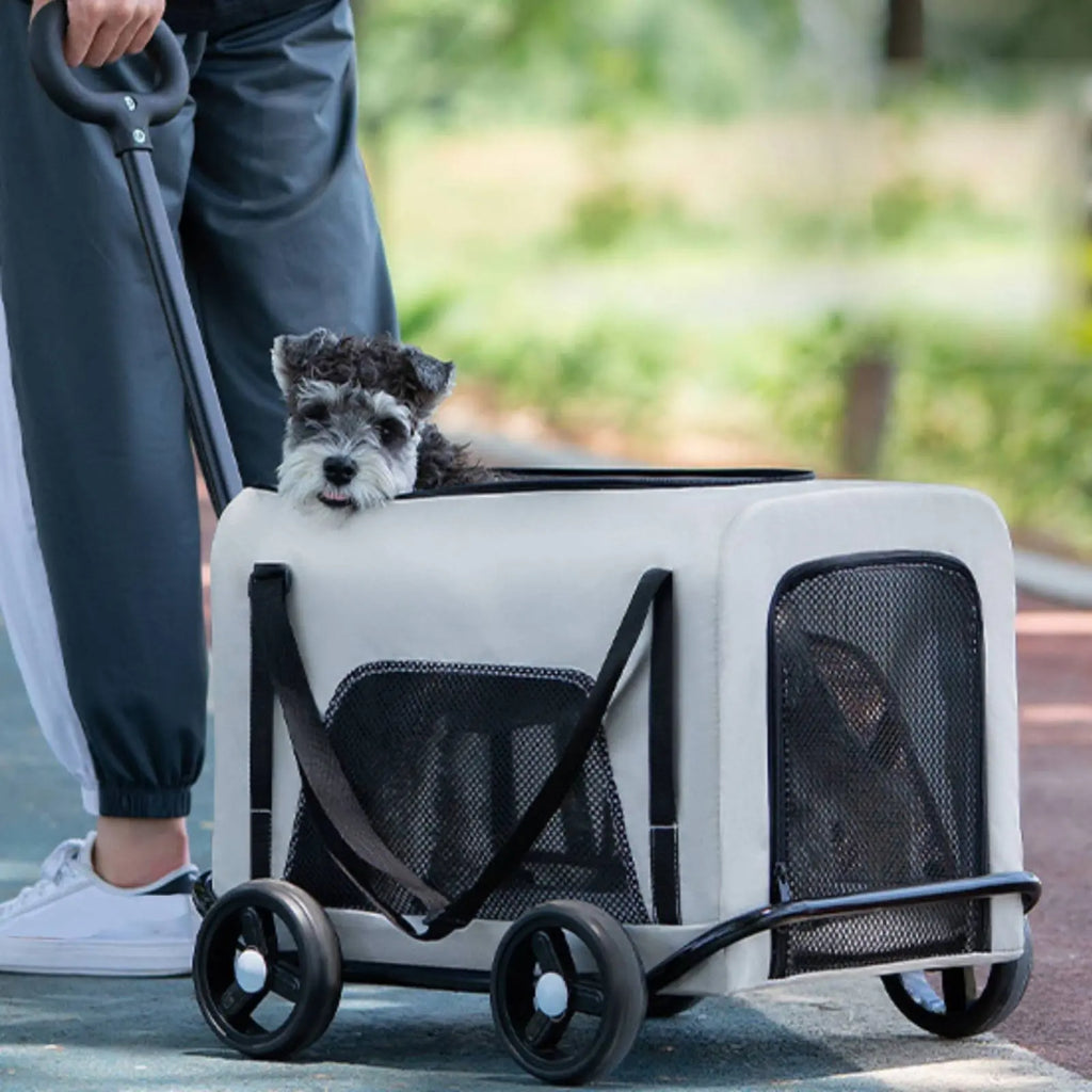 Breathable Mesh Foldable Pet Stroller with Telescoping Handle for Cats