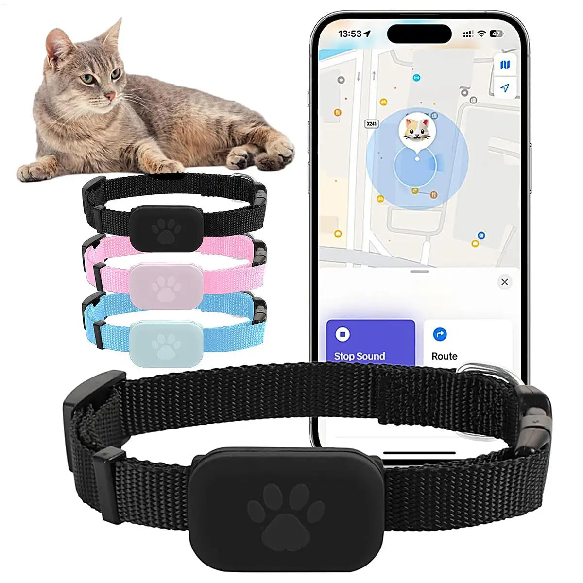 No-Subscription GPS Pet Tracker with Collar - Long Battery for Dogs & Cats