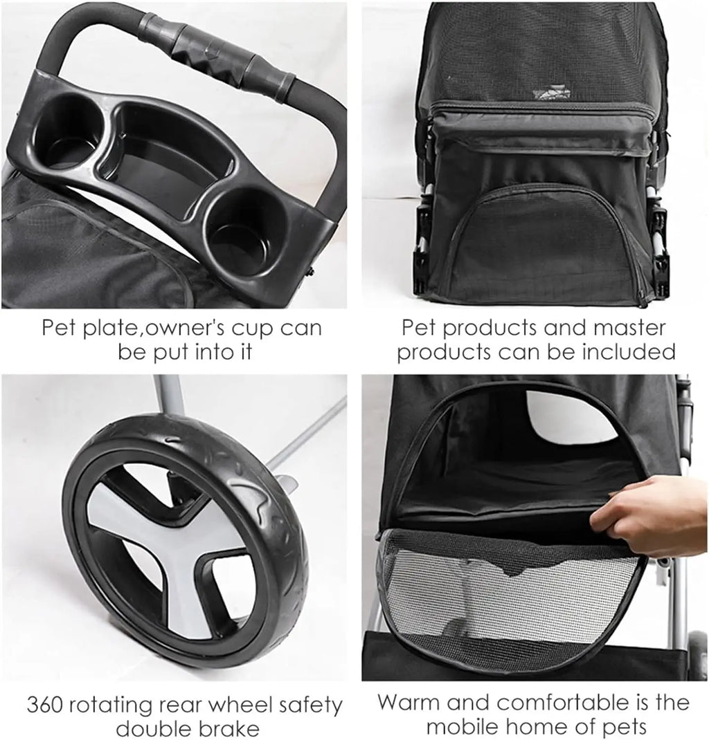 4-Wheel Pet Jogger Stroller with Cup Holder & Storage Basket — Travel Pushchair for Small & Medium Dogs & Cats