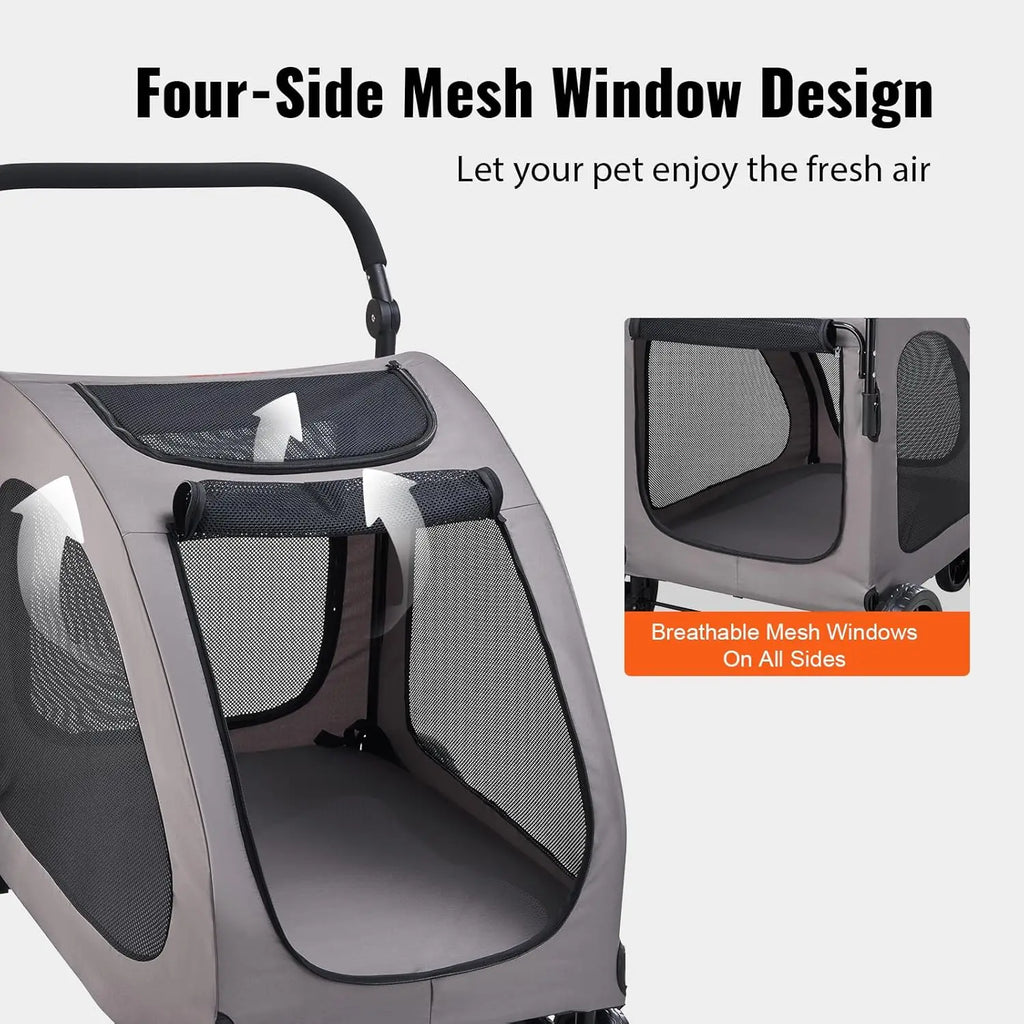 Heavy-Duty 4-Wheel Dog Carrier Stroller with Brakes — 160 lb Capacity Breathable Mesh Pet Travel Stroller