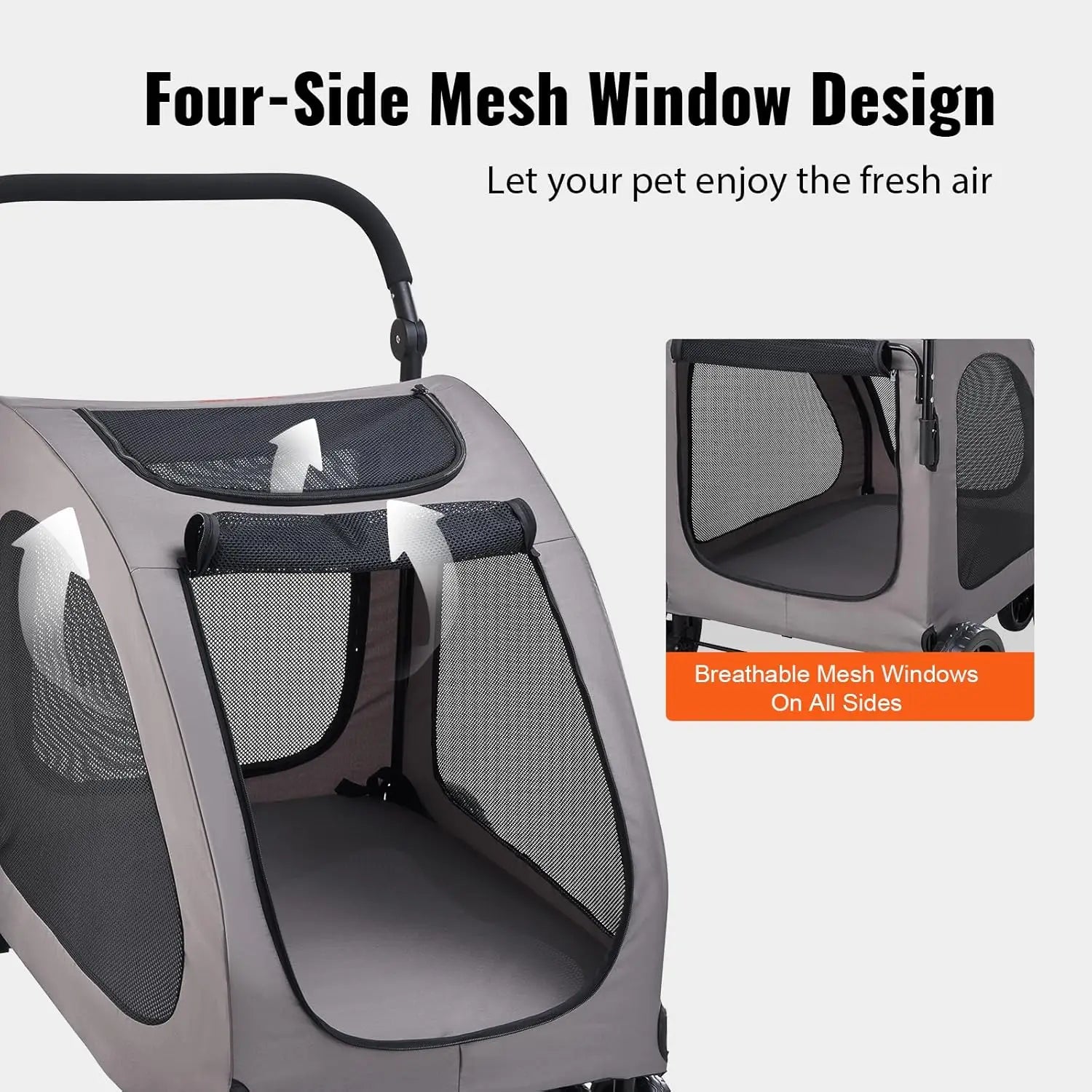 Heavy-Duty 4-Wheel Dog Carrier Stroller with Brakes — 160 lb Capacity Breathable Mesh Pet Travel Stroller