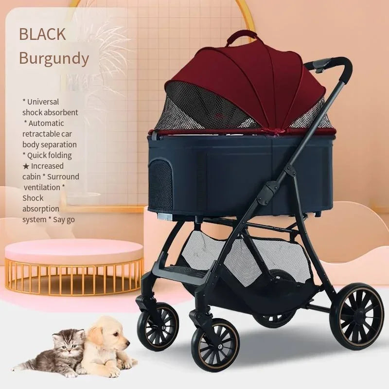 Detachable Foldable Lightweight Pet Stroller for Dogs & Cats — Portable Walking Cart for Teddy Breeds