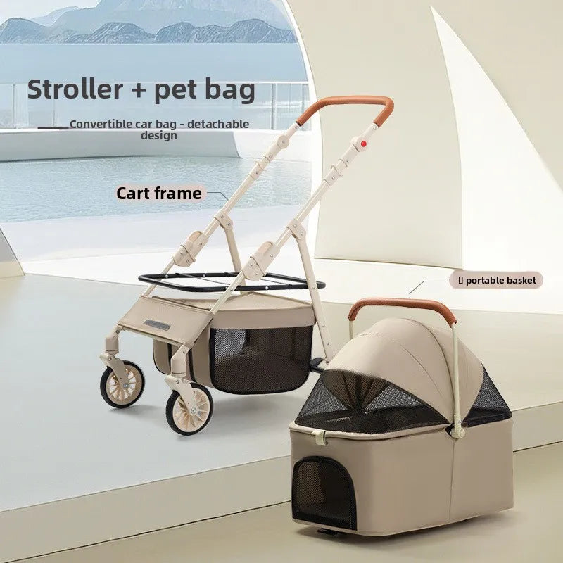 Large Foldable Pet Cart for Medium & Large Dogs & Cats — Separable Sunbathing Outdoor Cart with Wide Cabin