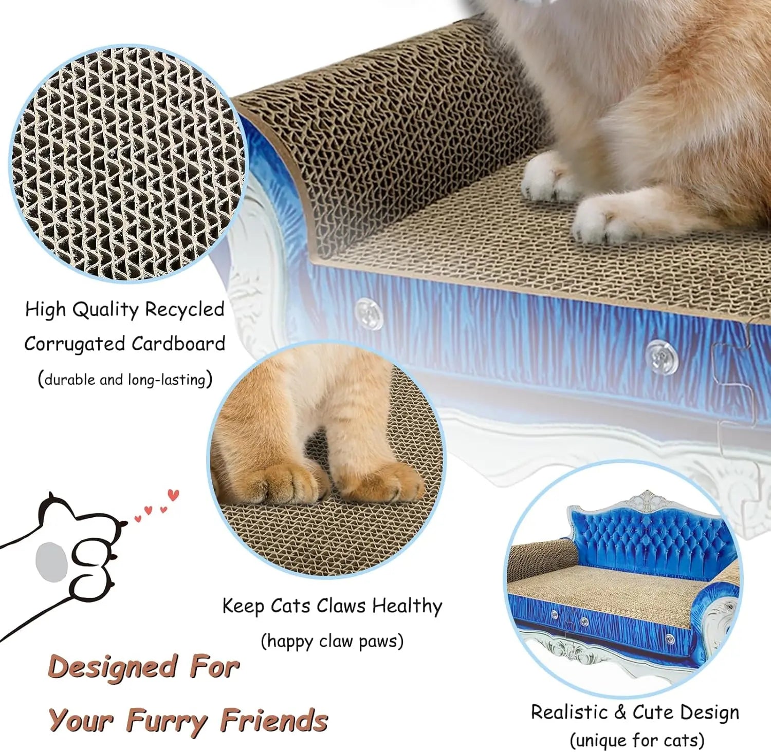 Couch-Shaped Cardboard Cat Scratcher Sofa with Catnip