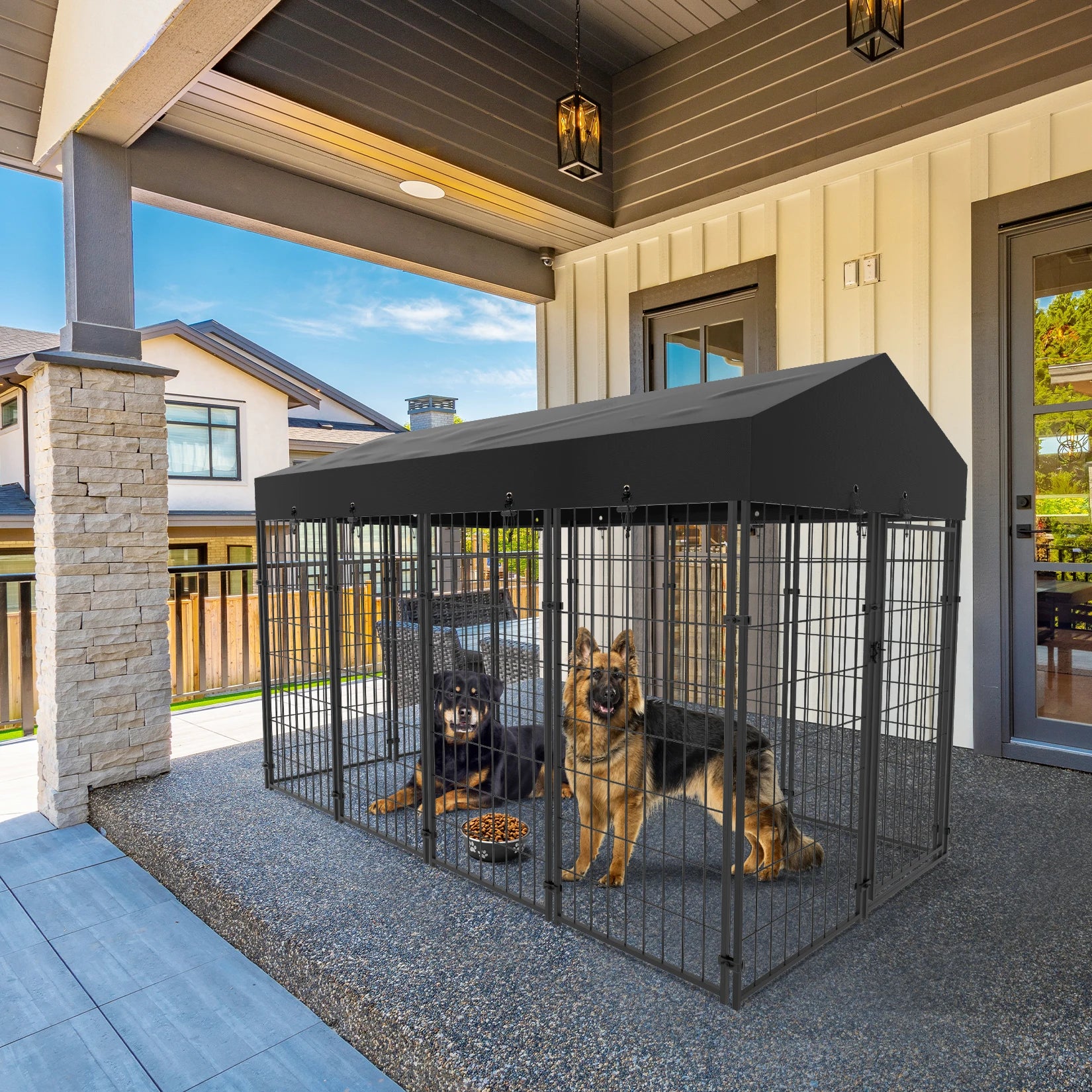 Outdoor Dog Kennel Run with Canopy Cover & Ground Stakes
