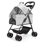Ultra-Breathable Mesh One-Hand Folding Pet Stroller with Dual Zippered Doors & Detachable Carrier for Dogs & Cats