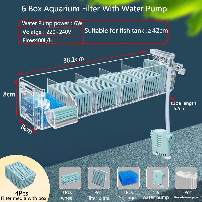 Wall-Mounted Waterfall Aquarium Filter Box (Silent, Built-In, Back Filter)