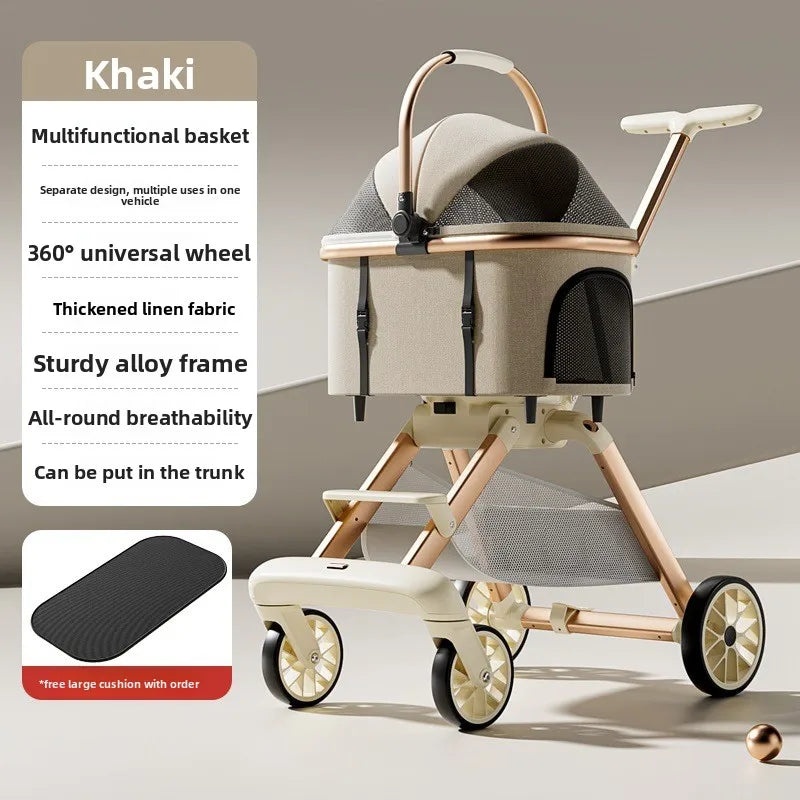 Aluminum Alloy Foldable Pet Stroller with Detachable Carrier for Cats & Dogs