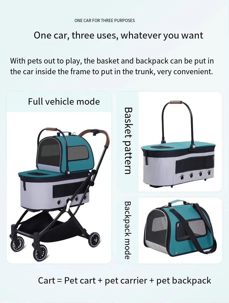 Folding Double-Layer Detachable Pet Stroller Cart for Small & Medium Dogs
