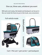 Folding Double-Layer Detachable Pet Stroller Cart for Small & Medium Dogs