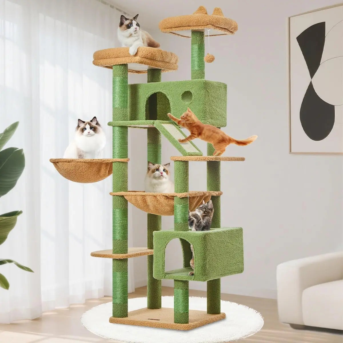 71-Inch Cat Tree Tower with 8 Scratching Posts & Hammock