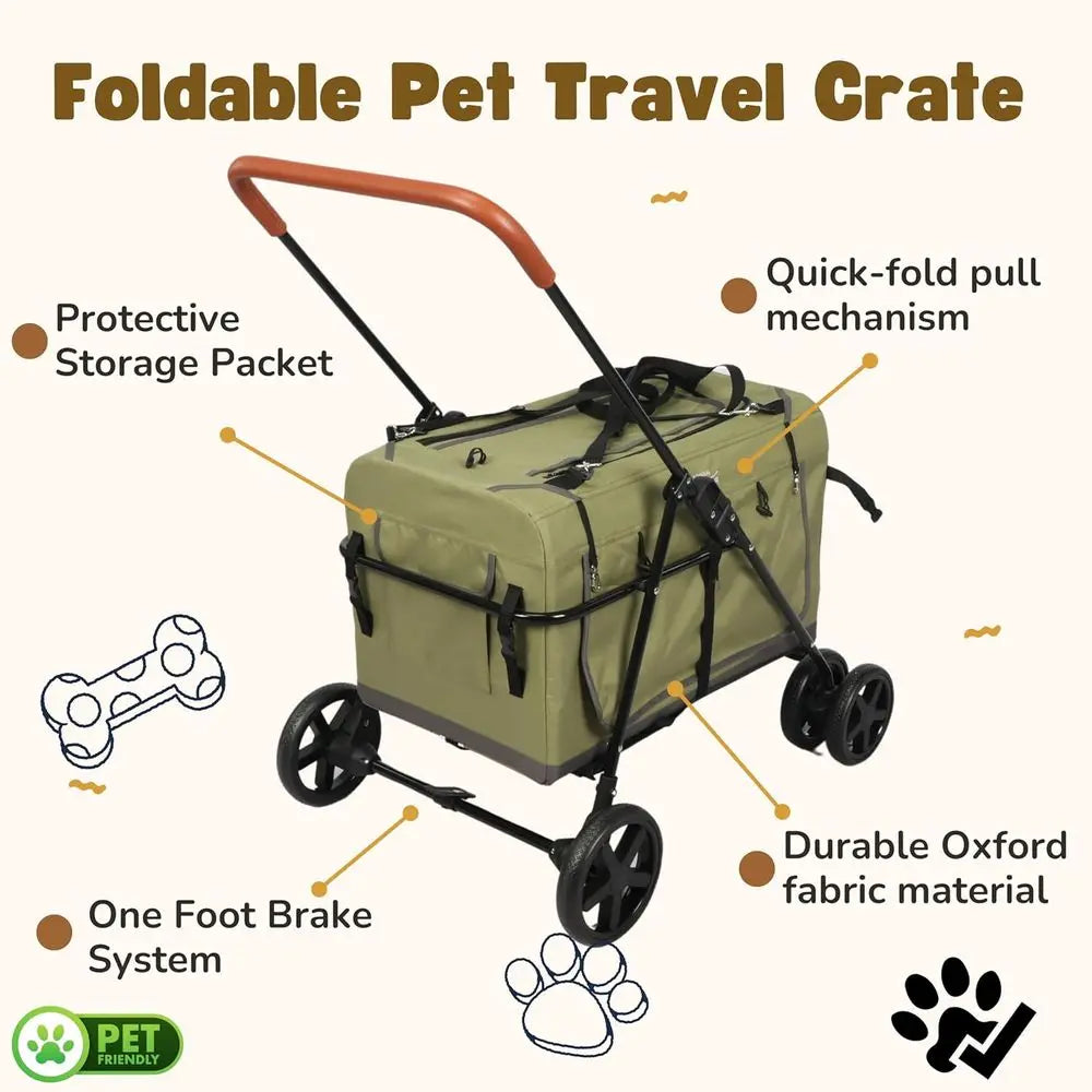 Foldable Pet Jogger Stroller with Detachable Travel Crate for Small & Medium Dogs