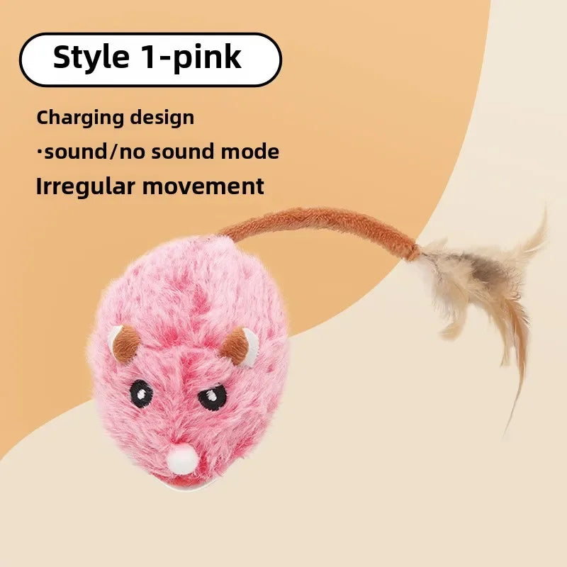 Realistic Plush Mouse Cat Toy — Wagging Tail Prey Toy for Indoor Play
