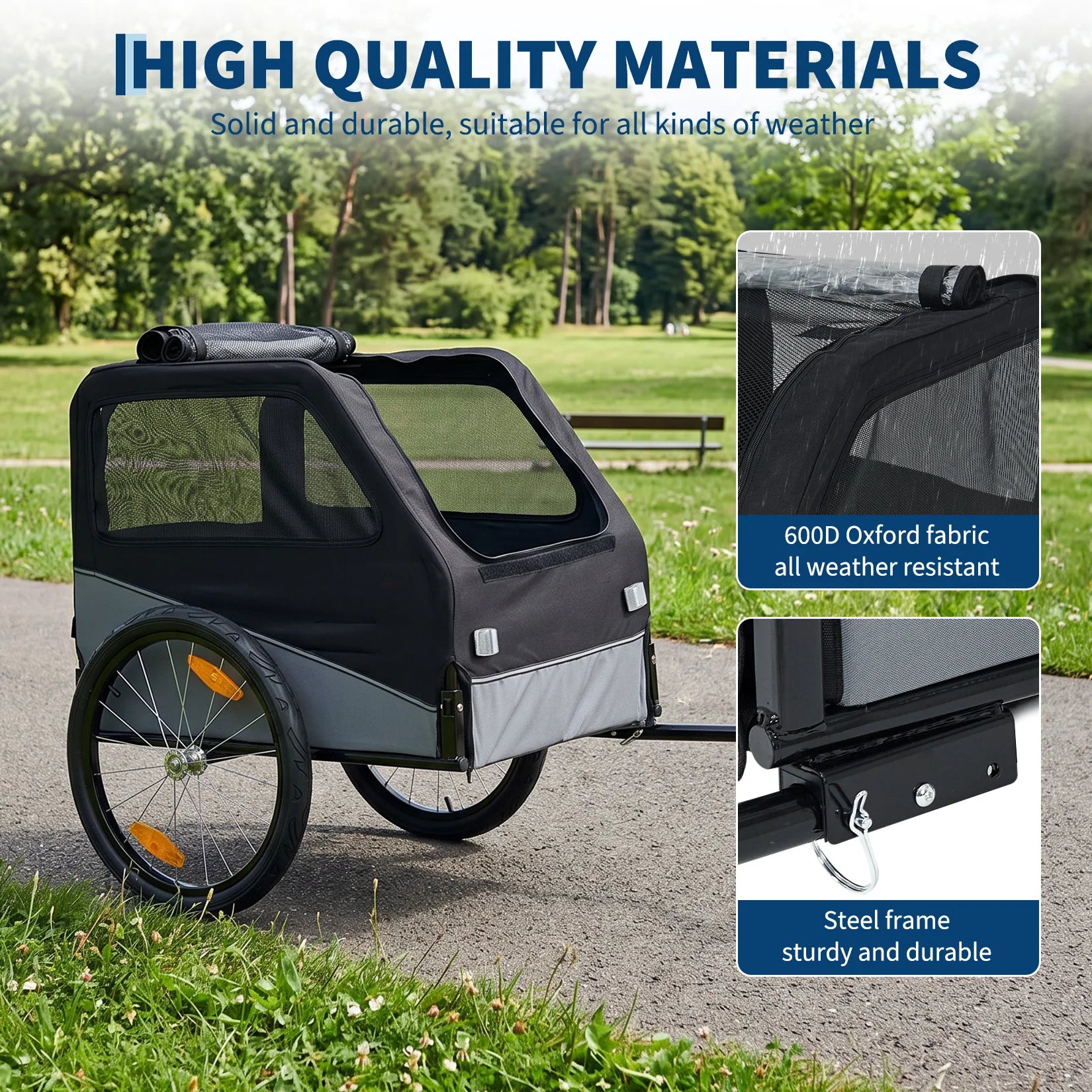 Heavy-Duty Steel Frame Dog Bicycle Trailer with 100 lb Capacity & Oxford Fabric