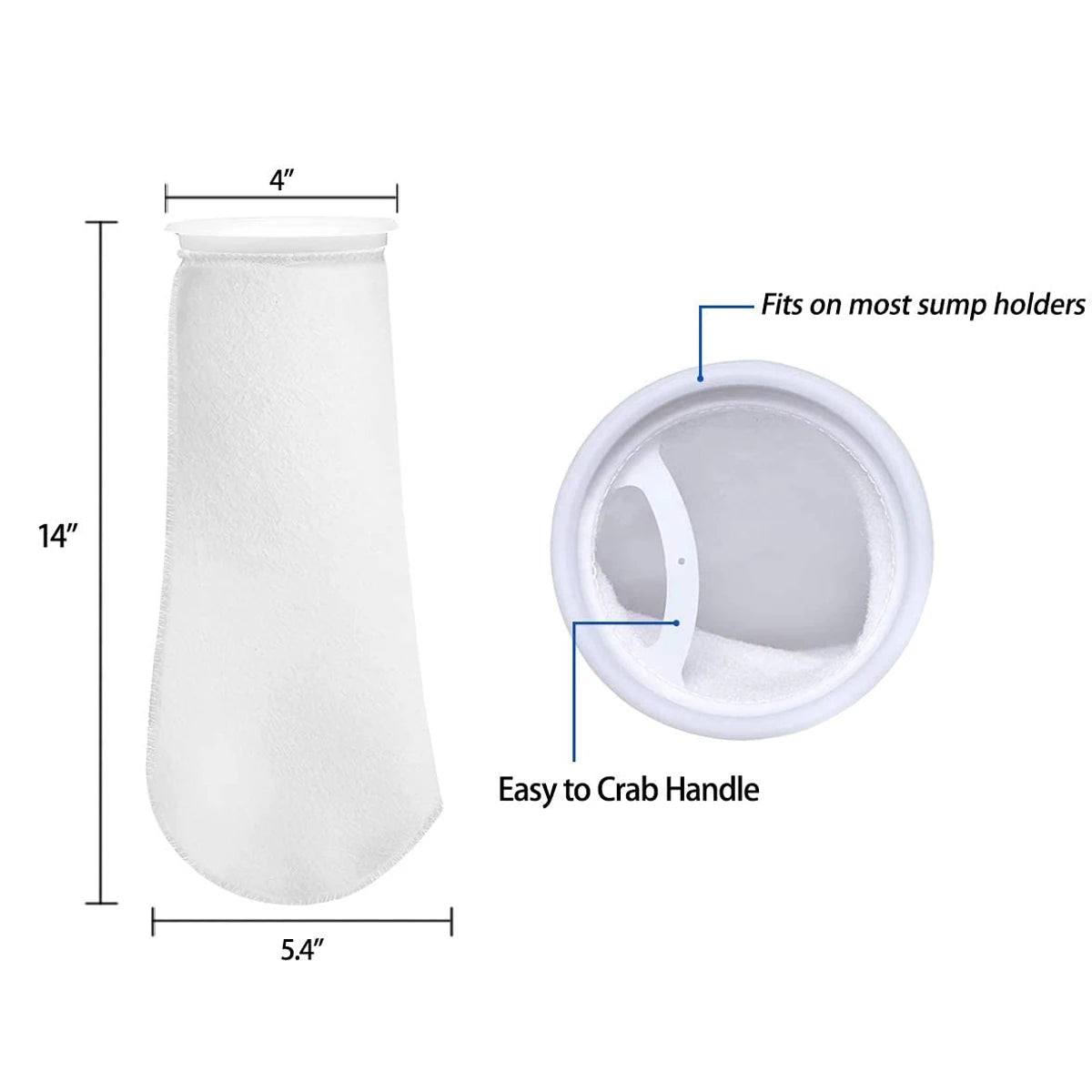 Aquarium Pre-Sump Filter Socks (4" Opening, 150/200 Micron Felt)