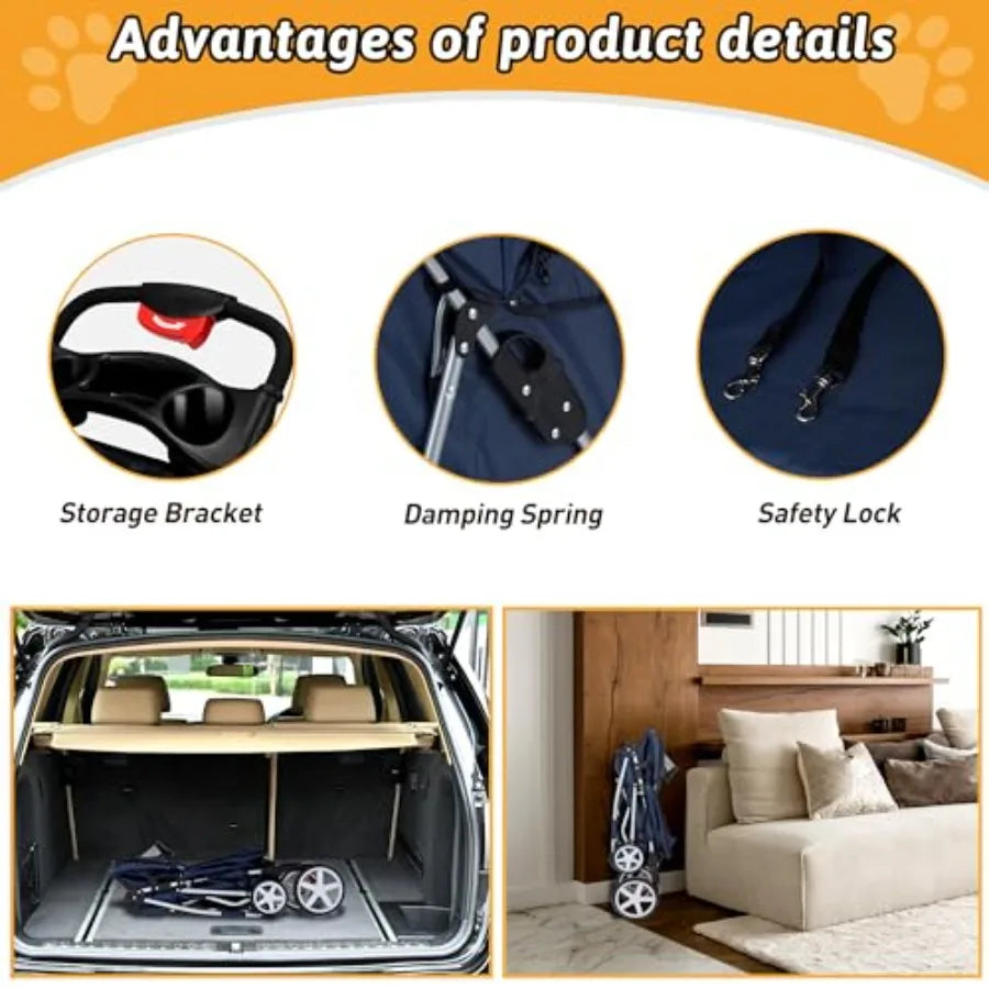 4-Wheel Pet Jogger Stroller Cart with Cup Holder for Small & Medium Dogs & Cats