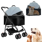3-in-1 Multifunction 4-Wheel Folding Dog Stroller with Detachable Carrier