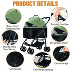 3-in-1 Lightweight Foldable Pet Stroller for Small & Medium Dogs & Cats — Outdoor Carrier with Car Seat Mode