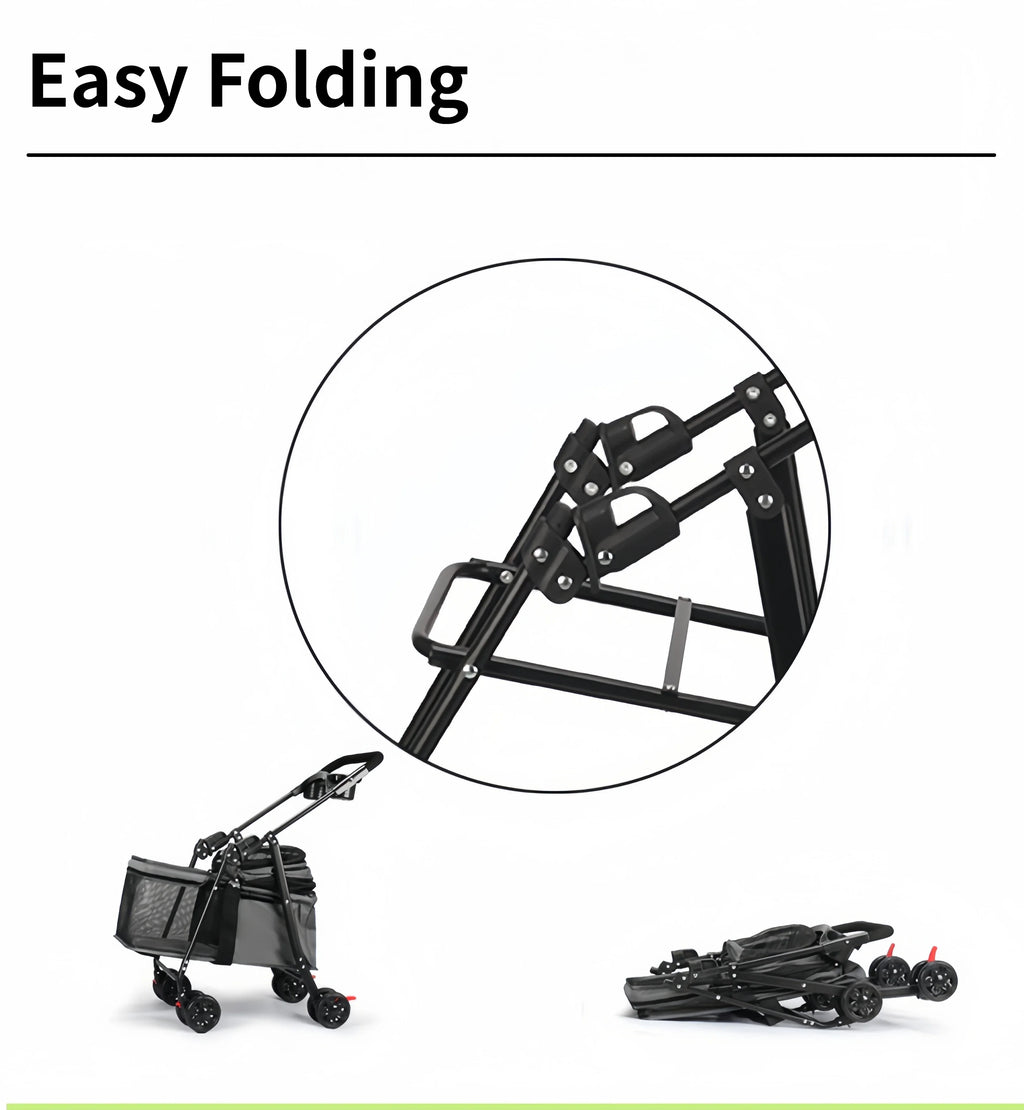 Foldable Small Dog Pet Stroller with Built-In Pet Dish — Convenient On-the-Go Feeding Cart