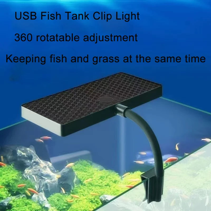 USB Full Spectrum Aquarium LED Clip Light (8W, Dimmable, 360° Rotatable)