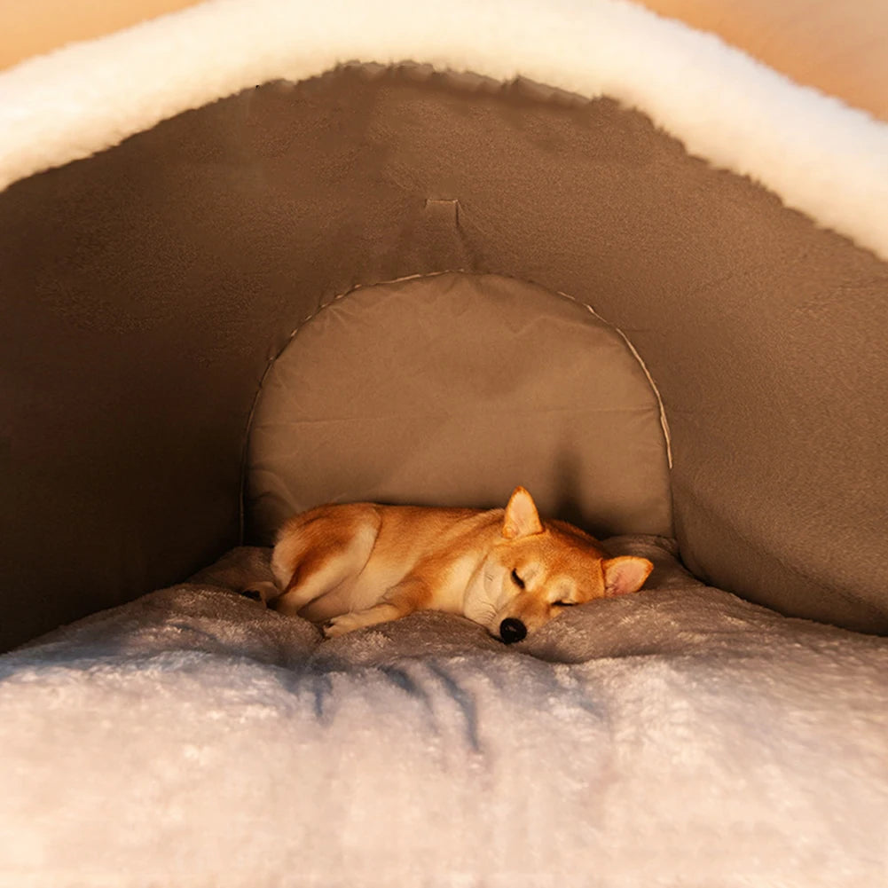 Detachable Winter Pet House — Warm Castle Bed with Washable Plush Mat
