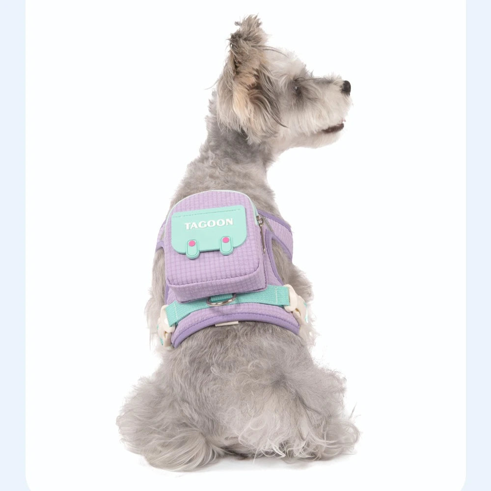 Plaid Dog Leash and Harness Set with Storage Bag (Detachable, Hiking)