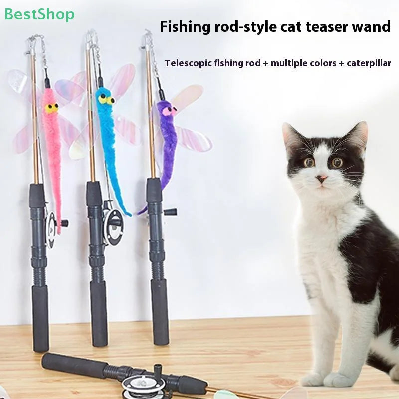 Telescopic Fishing Rod Cat Teaser Wand — Extendable Kitten Play Toy
