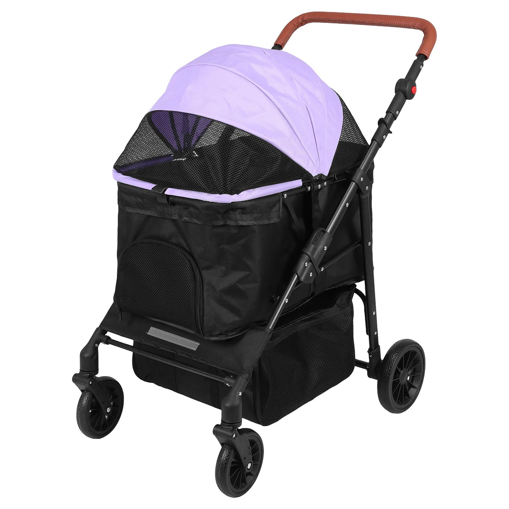 Foldable Pet Jogger Stroller with Reflective Strip & Adjustable Handle — Max 33 lbs