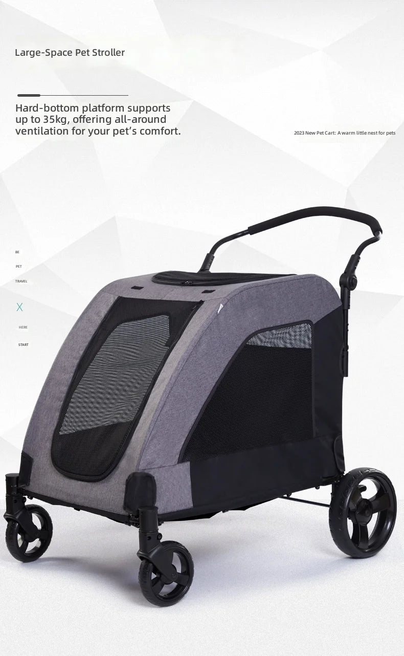 Large High-Capacity Foldable Pet Stroller for Injured & Elderly Cats & Dogs