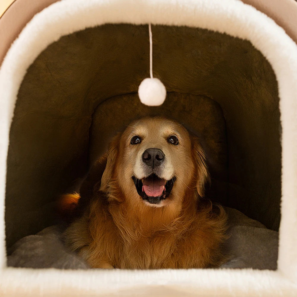 Detachable Winter Pet House — Warm Castle Bed with Washable Plush Mat