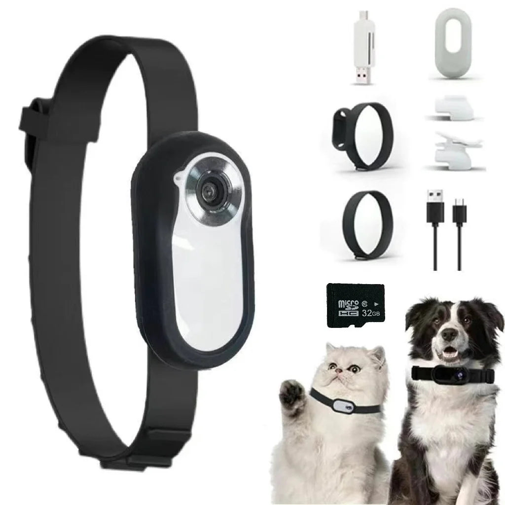 HD 1080P Pet Collar Camera - No WiFi Video Recording Tracker for Dogs & Cats