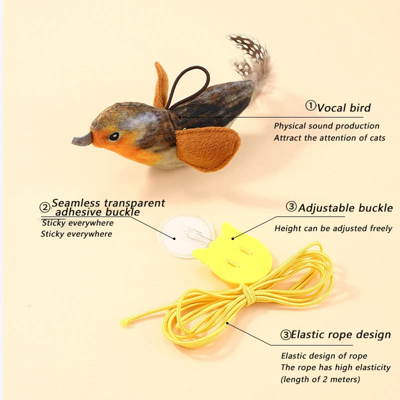 Chirping Plush Bird Hanging Cat Toy