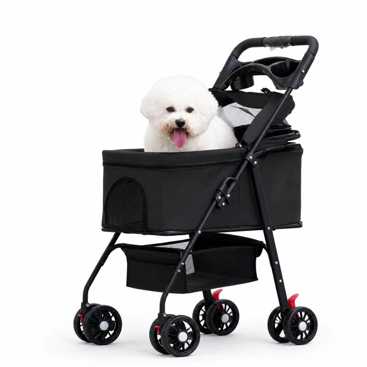 Pet Stroller with Detachable Carrier Ventilated Foldable Pet Stroller Dog Pram Breathable One-Hand Folding for Small Dogs