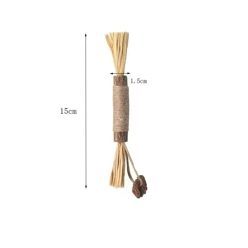 Natural Wood Knotweed Cat Teething Sticks — Sisal Rope & Raffia