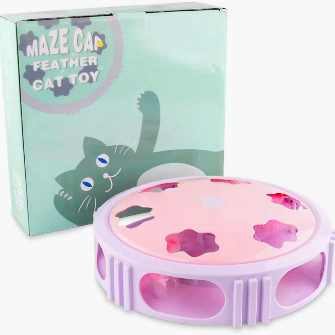 LED Cat Turntable Feather Toy — Auto-Rotating Light-Up Play