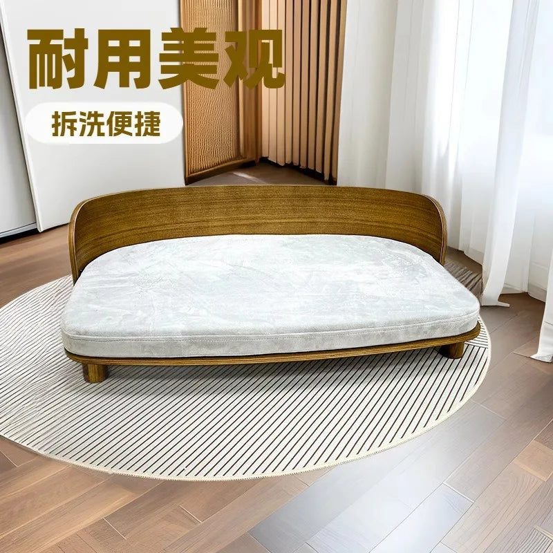 U-Shaped Solid Wood Pet Sofa Bed for Small & Medium Dogs
