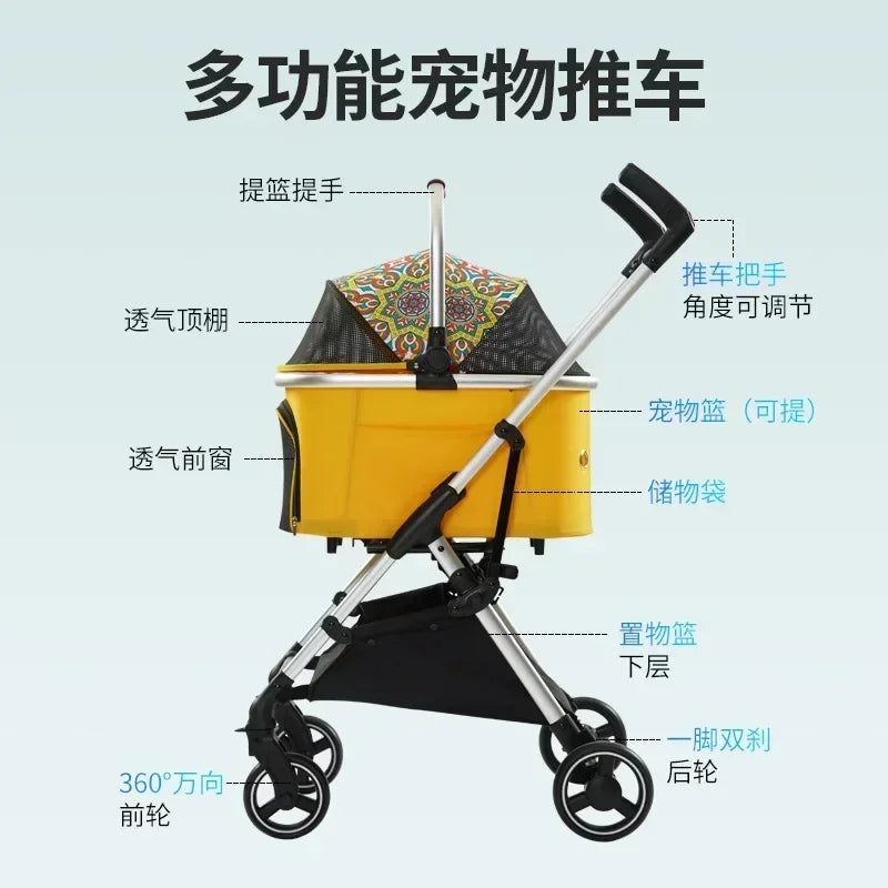 Japanese & Korean Fashion Foldable Pet Cart — Split Lightweight Outdoor Walking Cart for Cats & Dogs