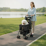 Pet Stroller with Detachable Carrier Ventilated Foldable Pet Stroller Dog Pram Breathable One-Hand Folding for Small Dogs