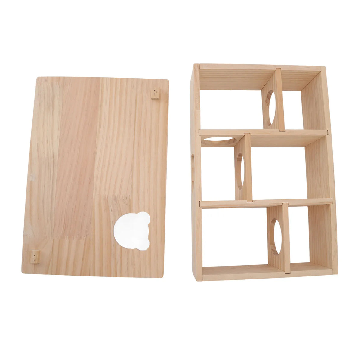 Wooden Hamster Hideout House — 6-Room Maze with Removable Roof